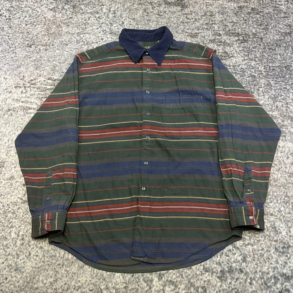 Vintage J. Crew Shirt Button Down Horizontal Striped‎ Mens Large Casual Preppy